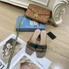 Gold Buckle Slippers Women Summer Shoes Block Mid Heel Sandals Luxury Designer Pumps Square Toe Heels Mule Slip on Slides Flip Flops Party Slider