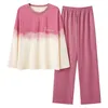 여성용 잠자기웨어 Miiow Cotton Women 's Homewear Pajamas Long Sleeves Pants 2 피스 잉글리쉬 세트 느슨한 편안한 그라디언트 컬러 홈 옷 230223