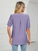 Kvinnors blusar Kort ärm för kvinnor 2023 Fashion Hollow Out V Neck Elegant Casual Pullover Tops Ladies Office Shirts Plus Size