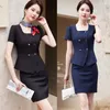 Двух кусочков летние короткие рукавы женские деловые костюмы Ol Styles Office Ladies Formal Professional Ware с юбкой и топами карьера