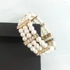 Bangle Elegant Lady Pearl Armband Inlaid Crystal Wrist Ornament Handgjorda pärlstav kvinnors smycken