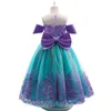 Flickans klänningar Girl Summer Embroidery Print Off Axel Princess Dress Teens Mesh Ball Gown Dress Elegant Wedding Dress Birthday Party Dress Z0223