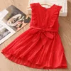 Sukienki dla dziewczyn Lato 3 4 5 6 7 8 9 10 12 lat przycisku kropka bez rękawów czerwona bawełniana podszewka szyfonowa sukienka dla dzieci dziewczynka