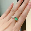 Wedding ring girl imitation emerald tourmaline princess square love heart zircon white plated plated opening ring wedding party jewelry gift adjustable