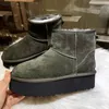 Zapatos de bota con plataforma en U con lazo de Australia para hombre Botas de nieve altas para mujer Piel de oveja suave y cómoda Manténgase abrigado Bota al aire libre de felpa con tarjeta Bolsa para el polvo Hermosos regalos