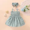 Vestidos de menina infantil bebê meninas vestido com faixa de cabeça adorável 2 peças roupas de verão roupas de criança estampado floral sem mangas alça