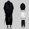 Herrspår Houzhou Techwear Pant sätter män punk 3 -bitar kläder svarta lastbyxor långärmad skjortor koreanska streetwear hiphop spring 230222