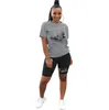 2023 été femmes survêtements deux pièces tenues à manches courtes t-shirt haut et vêtements de sport Joggers costume N6664 #