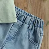 Kläder sätter 1-6 år sommar söta barn flickor kläder solid ärmlös stor båge väst toppar pärla denim byxor 2 st