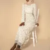 Etnische kleding vrouwen 3D bloemen bedrukte moslim elegante avond islamitische bloemen stroping maxi lange jurk