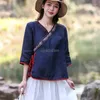 Etniska kläder 2023 Kinesiska kvinnor Elegant blus bomullslinne broderi stil bekväm lös topp orientalisk hanfu