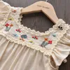 Girl's Dresses Bear Leader Girls Flower Embroidered Dress Summer Retro Flying Sleeve Princess Dresses Children Casual Clothes Fashion 26 Years Z0223