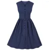 Casual Dresses 18 Farben Frauen Vintage Kleid Blumendruck und solide Pin Up Rockabilly Plus Größe 4XL Button A-Line Party Vestidos