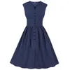 Casual Dresses 18 Farben Frauen Vintage Kleid Blumendruck und solide Pin Up Rockabilly Plus Größe 4XL Button A-Line Party Vestidos