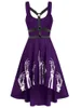 Casual Dresses Gothic Women Dress Skeleton Print Harness Insert High Low Flare A Line Midi Summer Vestidos Plus Size 3XL