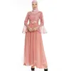 Ethnic Clothing Djelaba Femme Muslim Robe Dubai Arab Abaya Women's Kaftans Lace Beading Flared Sleeves Solid Belted Fashion Party Dress