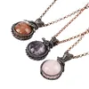 Pendant Necklaces Hand Woven Round Bead Creative Diy Bronze Retro Jewelry Wrapping Natural Stone Crystal Fashion Charm Necklace