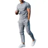 Men's Tracksuits 2023 Summer Short Sleeve Tshirt Suit Trend Solid Color Casual Crewneck Sweatshirt Twopiece Set Size S4XL 230222