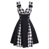 Casual Dresses Gothic Party Women Dress Plus Size Hip Hop Plaid tryckt sundress en linje passar och flare sexig svart vintage vestidos