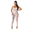 Jumpsuits voor dames pure mesh fishnet gesplitste magere bodysuit vrouwen spaghetti riem mouwloos strand jumpsuit zomer zwart witte hol uit