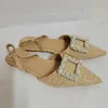 Sandalet Trafo Düz Dokuma Sandalet Yaz Kadınları Sahte İnci Boncuklar Slingback Ayakkabıları Kadın Moda Sinlu Ayak Damçıları Seksi Sandalet 2302236206734