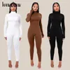 Kvinnors jumpsuits Rompers Hawthaw Women Autumn Winter Long Sleeve Bodycon Soild Color Turtleneck Jumpsuit Romper PlaySuit Famale Clothing Streetwear 230223