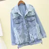 Women's Jackets Spring BF Style Women Loose Fit Denim Jacket Lace Pleated Hip Hop Outwear Coats Casual Boyfriend Streetwear Female