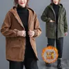 Women's Jackets 2023 Winter Corduroy Jacket Medium Long Loose Casual Large Size Cotton Plush Thickened Hooded Coat Mujer Chaqueta Abrigos