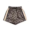 Women's Shorts Women Feminino Autumn/Winter 2023 Leopard Print Genuine Leather Elastic Waist Pants Female Harajuku Casual Street Ropa