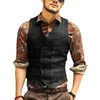 Men's Vests Men Suit Vest Tweed Man Waistcoat Brown Black Groomman Wedding Clothing Jacket Victorian Style Business 230222