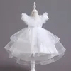 Kız Elbiseleri Her Yeni Varış Kızlar Zarif Çiçek Kollu Dantel Prenses Elbise Yaz Çocuk Giyim Çocuk Kek Elbiseleri Parti Dres Z0223