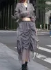İki parçalı elbise moda moda kadın 2 adet set çentikli yakalı tek düğme eklenmiş dantel kısa ceket yüksek bel pilili etek bahar 2023 17A6363 230222