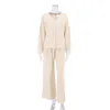 Women's Sleepwear Khaki Pure Cotton Sleepwear V Neck Single Breasted Wide Leg Pants Trouser Suits Drop Sleeves Set Woman 2 Pieces Loungewear 230223