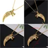 Pendant Necklaces 18K Real Gold Plated Necklace Retro Dragon Wolf Teeth Animal Drop Delivery Jewelry Pendants Dhxq0