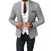 Men's Suits Blue Houndstooth Men 3 Pieces Custom Made Wedding Lapel High Quality Fashion Formal Business Coat Pant Vest