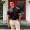 T-shirt da uomo 2023 Uomo Gentlemans Business Manica corta Fitness T-shirt Camicia con scollo a V Slim Fit Skinny Casual