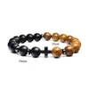 Strand Wood Bead Matte Black Stone Men Bransoletka z krzyżowym urok Różańca dar biżuterii religijnej dla chłopaka