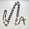 Pendant Necklaces QIGO Black Crystal Rosary Long Antique Cross Necklace Catholic Pray Jewelry
