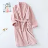 Women's Sleepwear Fdfklak Flannel Female Dressing Gown Autumn Winter Robe Bath Couple Thicken Long Bathrobes Warm Gray/Pink