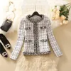 Kvinnor jackor kvinnor beskurna tweedrock vintage oneck öppen stitch tassel smal plädjacka koreansk långärmad blandning ull outwear toppar kvinnlig 230223