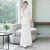 Ethnic Clothing 2023 Summe Chinese Qipao Dress Oriental Women Long Cheongsam And Pants Two Piece Set Evening Chiffon Ao Dai