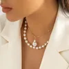 Choker Salircon Koreańska elegancka imitacja Pearl Kościa Naszyjnik Moda prosta sieć Figaro Sweet Wedding Party Biżuteria