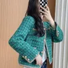 Womens Jackets Chic Design Sequins Green Plaid Tweed Cropped Jacket Women Korean Fashion Buttons Short Coat Vintage Luxury Chaquetas De Mujer 230223