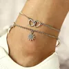 Anklets Heart Sun Moon Set Boho Anklet Bacelets Sieraden Vrouwen Trend Geschenk zomervakantie strandketen Beadarmband op beenvoet