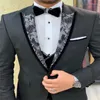 Men's Suits Serpentine Men 3 Pieces Black Formal Custom Made Wedding Modern Lapel Royal Handsome Business Coat Pant