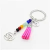 Keychains Lanyards Colorf Chakra Stone Tassel Keychain Pendant Lotus Reiki Healing Yoga Natural Gemstone Pärled Creative Keyring G DH8JU