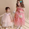 Robes de fille Robe de fille robe de princesse de mode pour enfants robe d'été TutTu robe superposée maille Patchwork robe à bretelles fête d'anniversaire robe de soirée Z0223