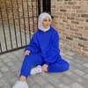 Etniska kläder muslim sätter kvinnor faller vinter tracksuit två bitar fleece hooded hoodie dubai islamiska byxor musulman ensembler