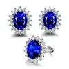 Серьги по ожерелью набор лунного синего хрустального кольца и серьги свадебные украшения серебряный цвет оптом для женщин подарки