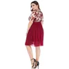 Casual Dresses Women Plus Size 5xl Floral Print spets sömnad Chiffon Dress Plunging Neck Kort ärm en linje Summer Party Vestidos